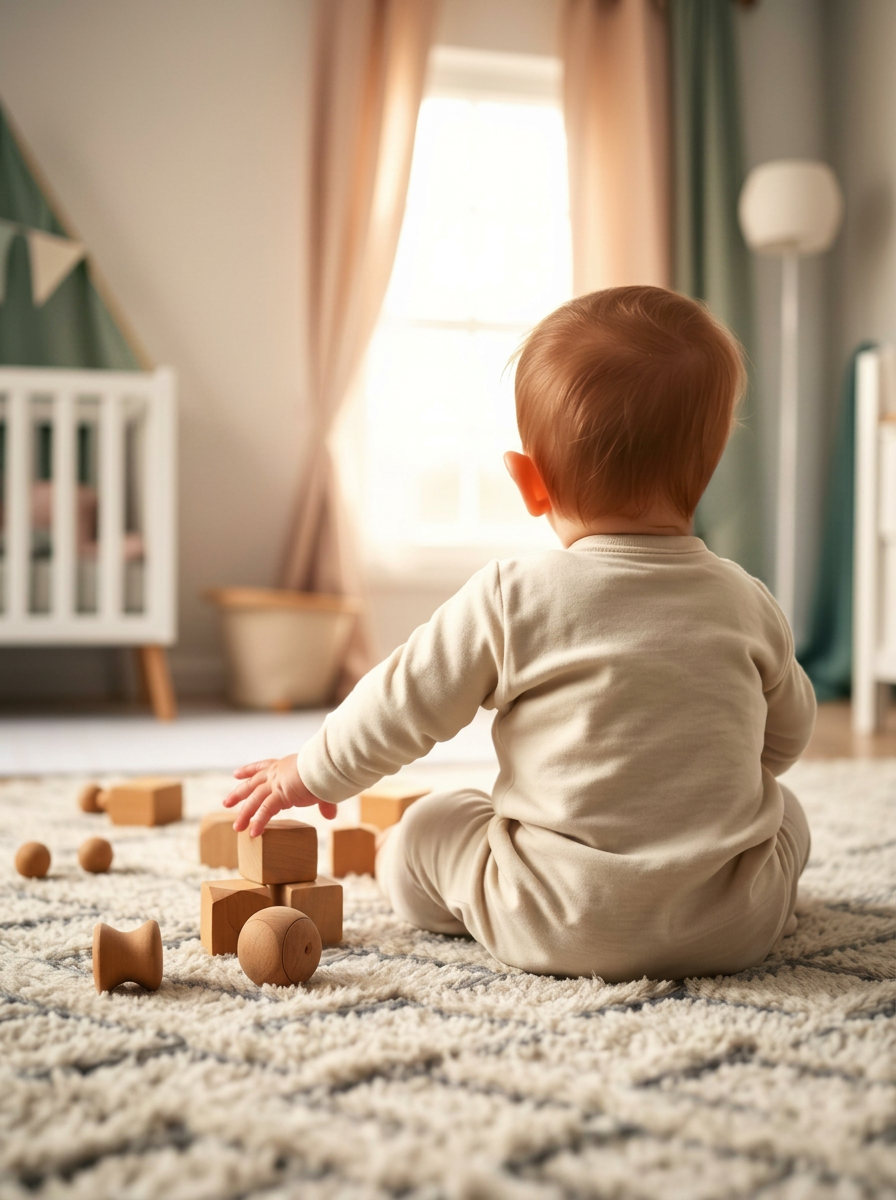 A child playing with wooden blocks at Futures Nursery